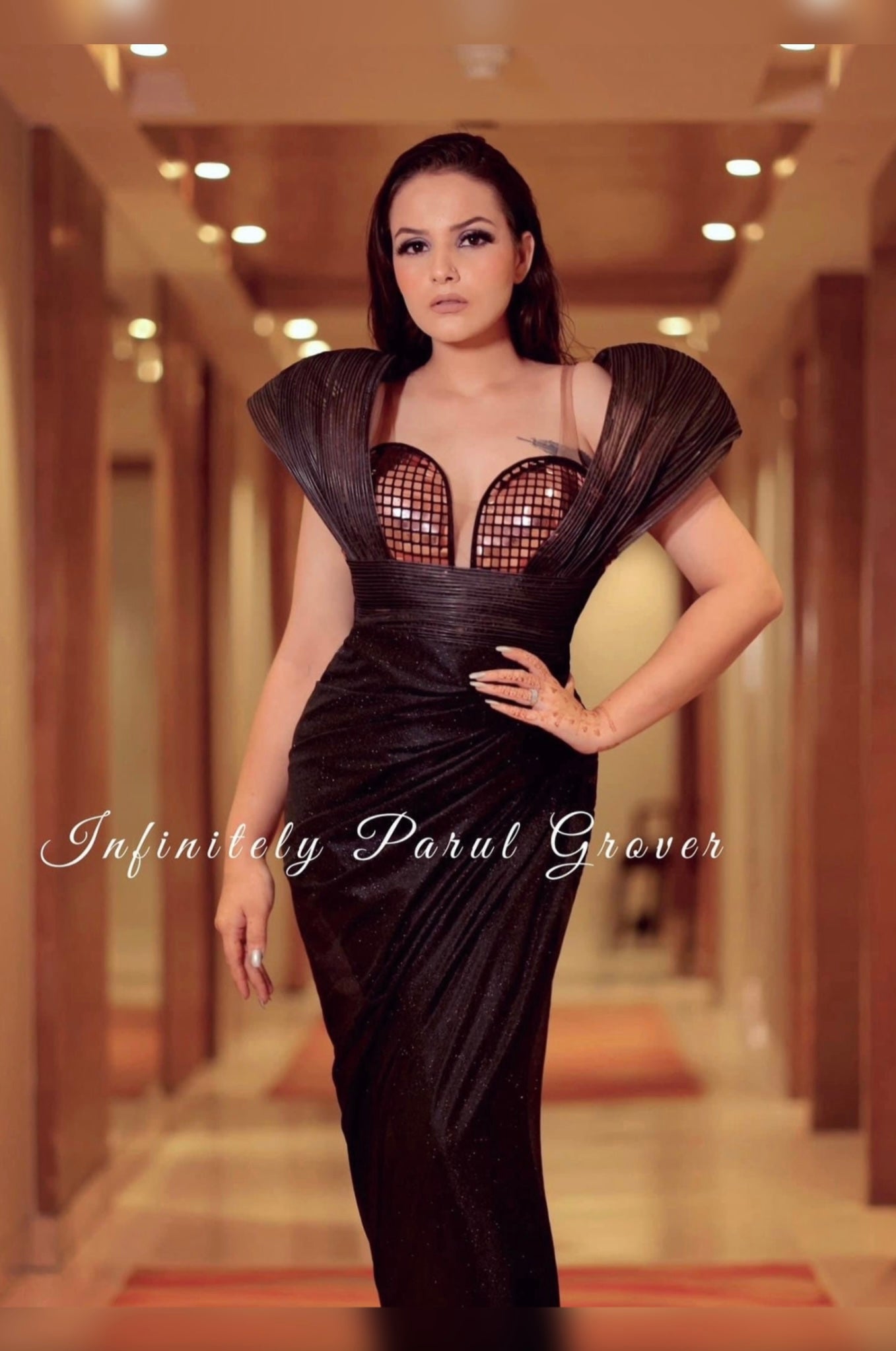Black Drape Dress with Structured Shoulders Black Drape Dress with Structured Shoulders