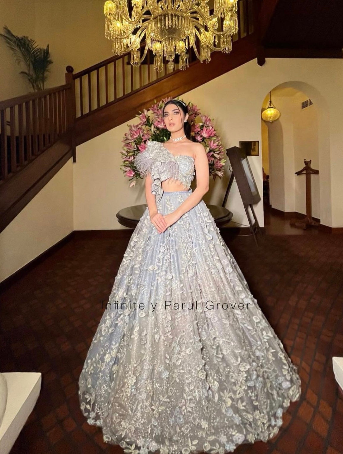 Grey Embroidered Lehenga and Blouse Set