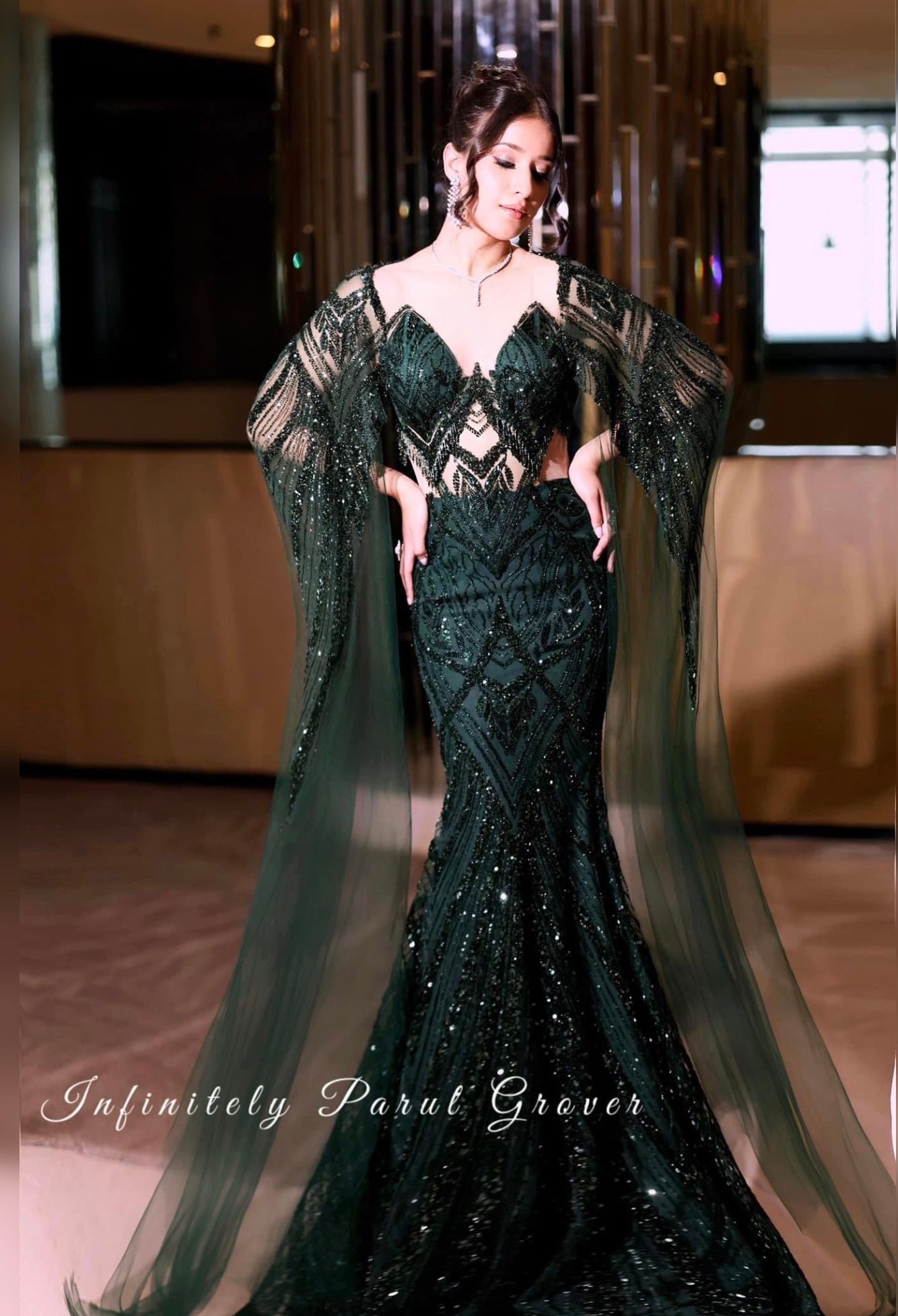 Emerald Green Fish Cut Gown Parul Grover Emerald Green Fish Cut Gown Parul Grover