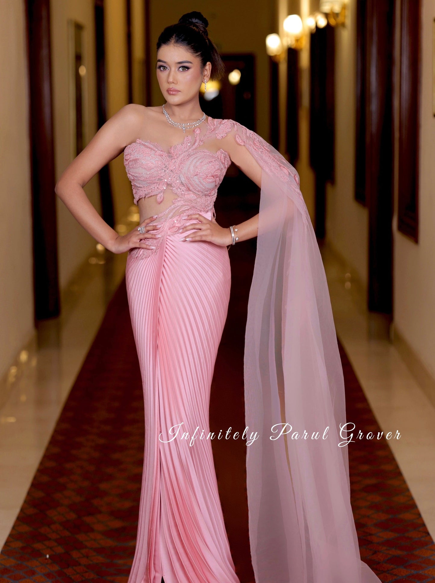 Blush Pink Pleated Saree-Gown