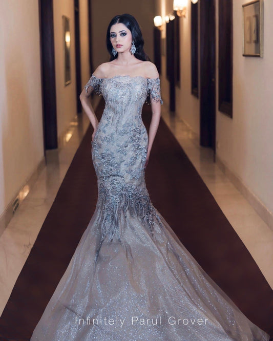 Dramatic Silver Fish Cut Gown