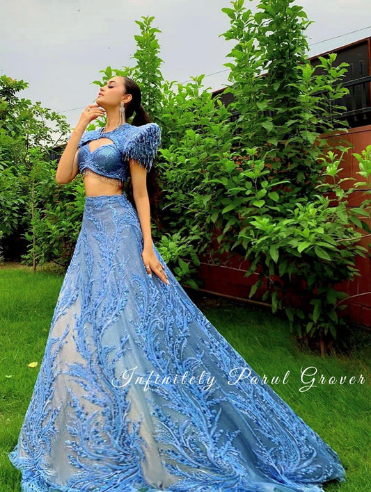 Ocean Blue Lehenga and Blouse Set