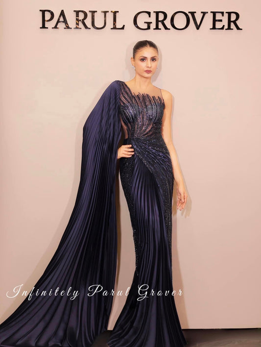 Midnight Blue Pleated Saree