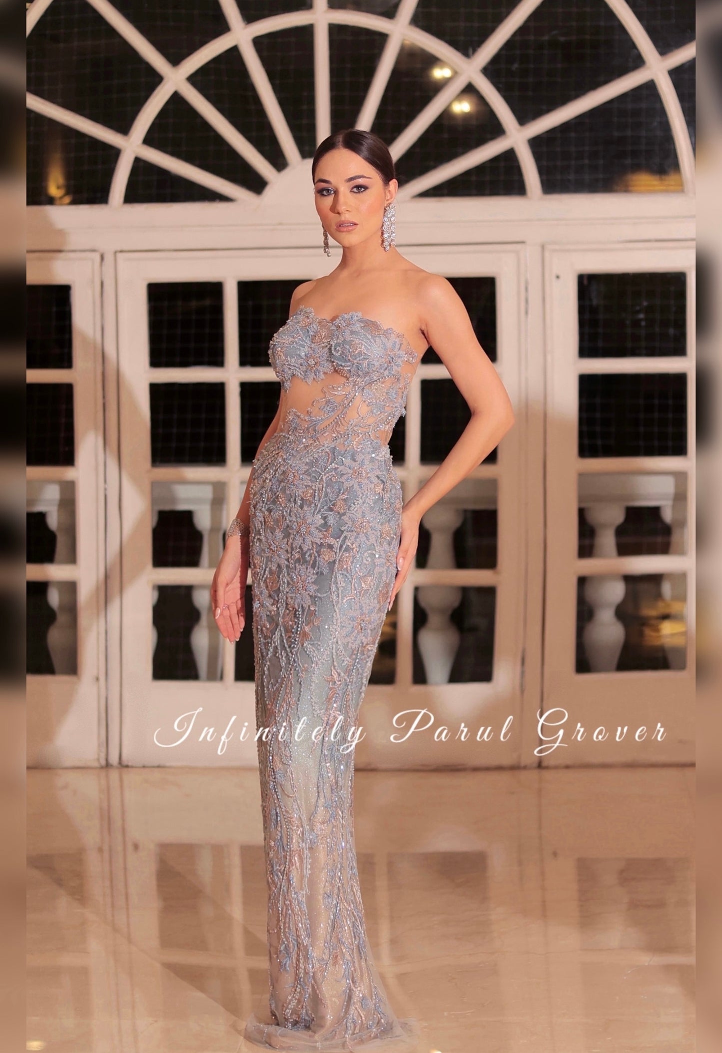 Ocean Blue Linear Sheath Gown