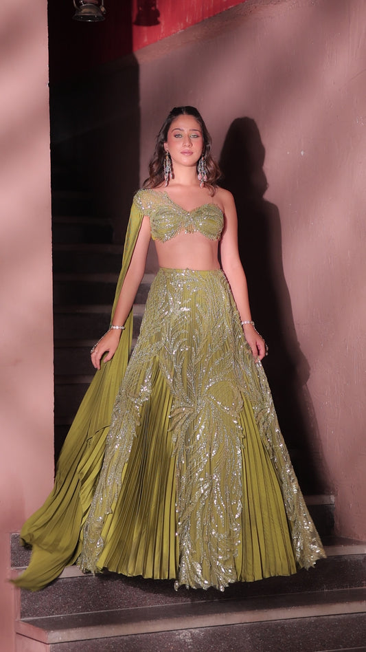 Olive Green Lehenga and Blouse Set