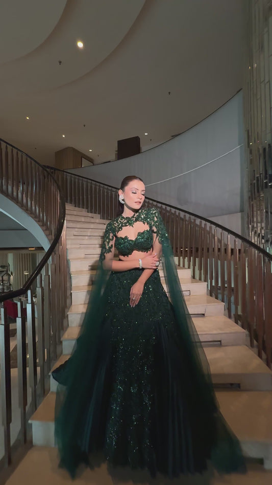 Emerald Green Lehenga and Blouse Set